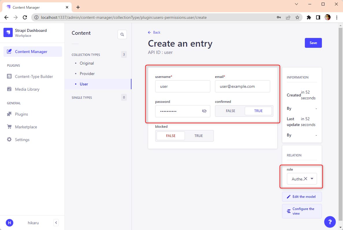 Strapi Dashboard 画面